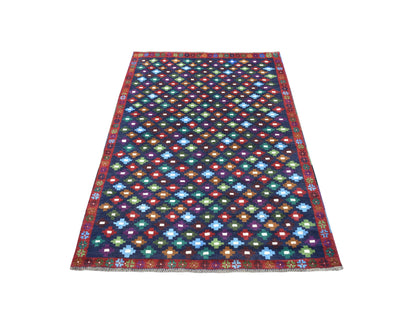 Blue 4'1" x 6'0" Tribal & Geometric Hand knotted Wool Rug - Sku: O053311