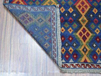 Blue 4'1" x 5'8" Tribal & Geometric Hand knotted Wool Rug - Sku: O053316