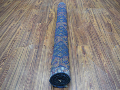 Blue 4'1" x 5'8" Tribal & Geometric Hand knotted Wool Rug - Sku: O053316