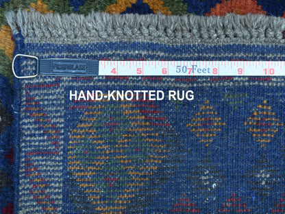Blue 4'1" x 5'8" Tribal & Geometric Hand knotted Wool Rug - Sku: O053316