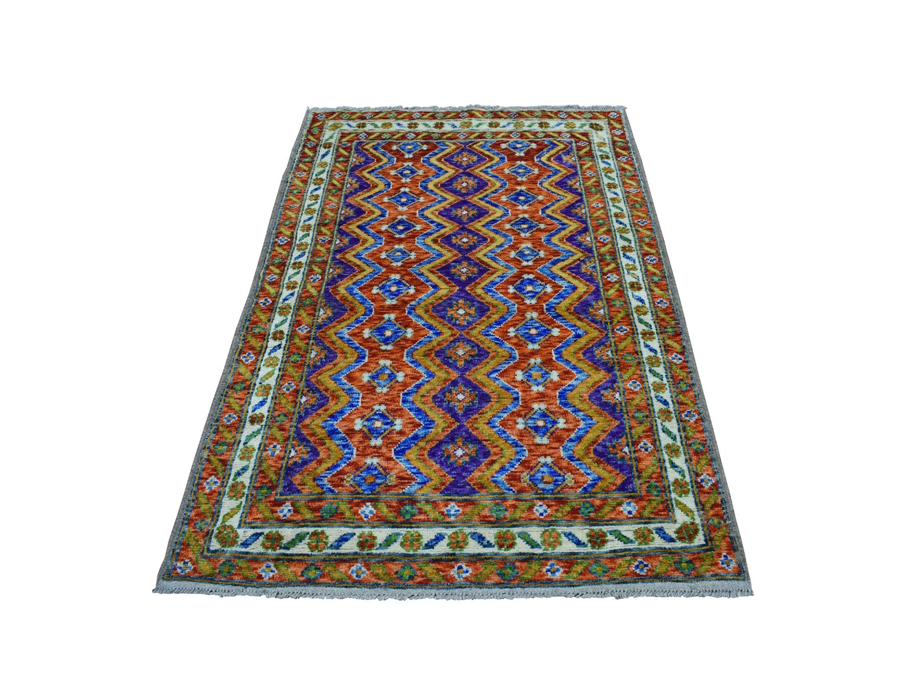 Baluch Tribal & Geometric hand-knotted wool rug in Orange & Ivory, 4' x 5'10" — SKU O053319