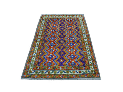 Orange 4'0" x 5'10" Tribal Hand knotted Wool Rug - Sku: O053319