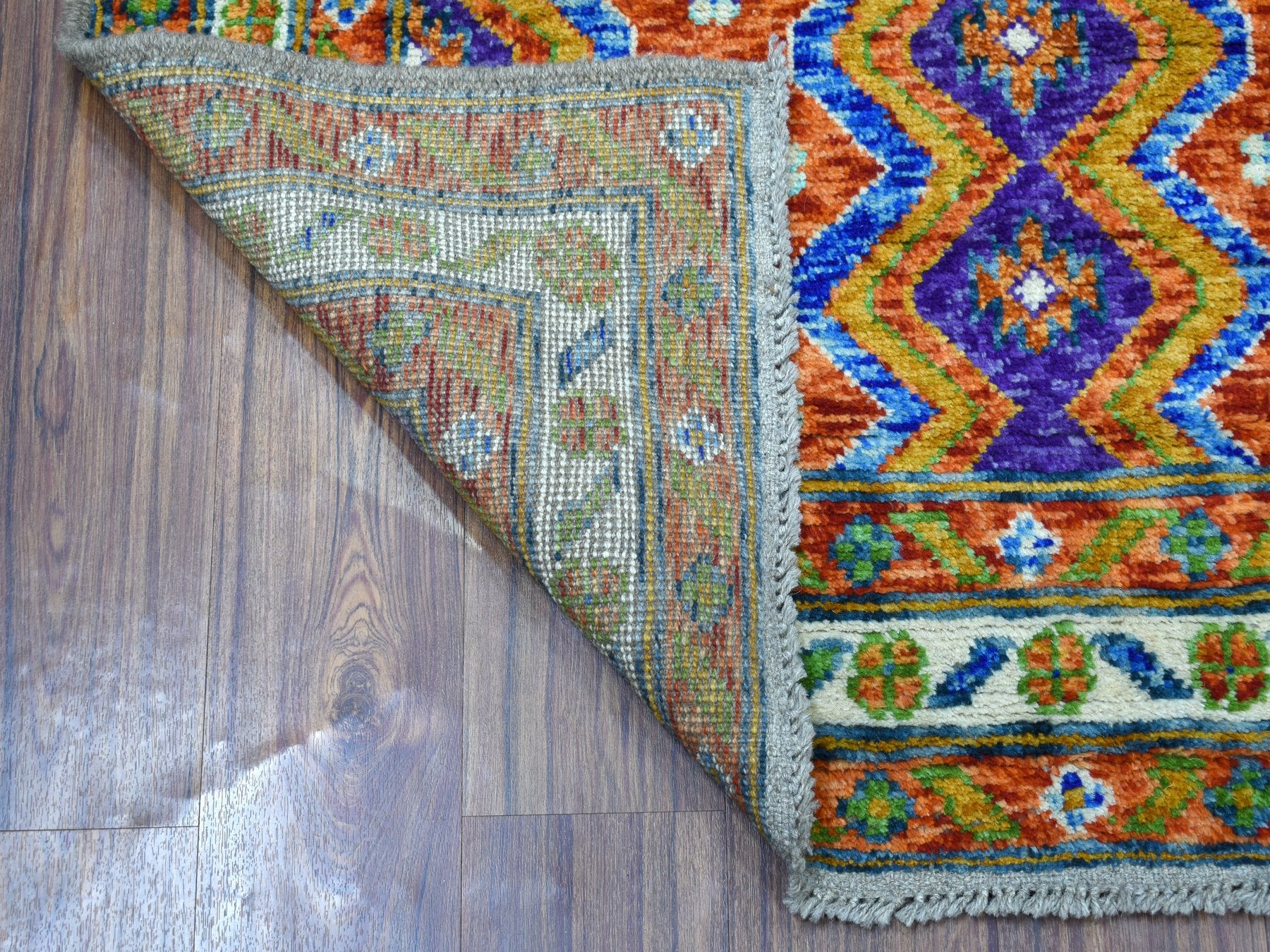 Baluch Tribal & Geometric hand-knotted wool rug in Orange & Ivory, 4' x 5'10" — SKU O053319 (view 2)