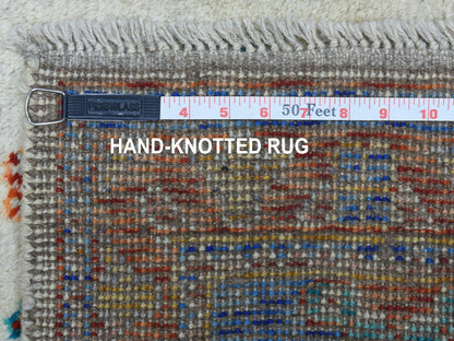 Ivory 5'0" x 6'7" Tribal Hand knotted Wool Rug - Sku: O053337