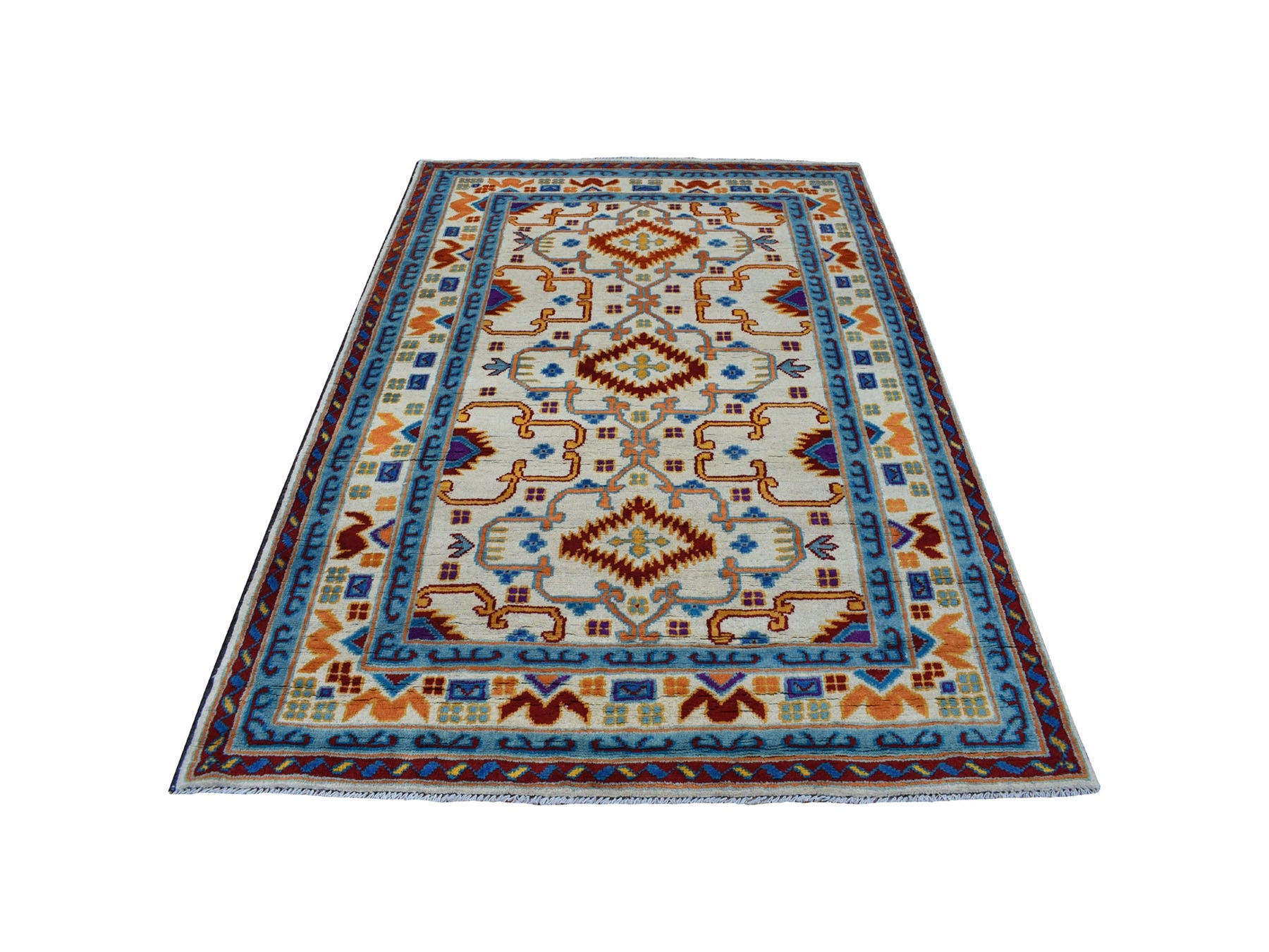 Baluch Tribal & Geometric hand-knotted wool rug in Ivory & Vanilla Custard, 5'8" x 7'8" — SKU O053341