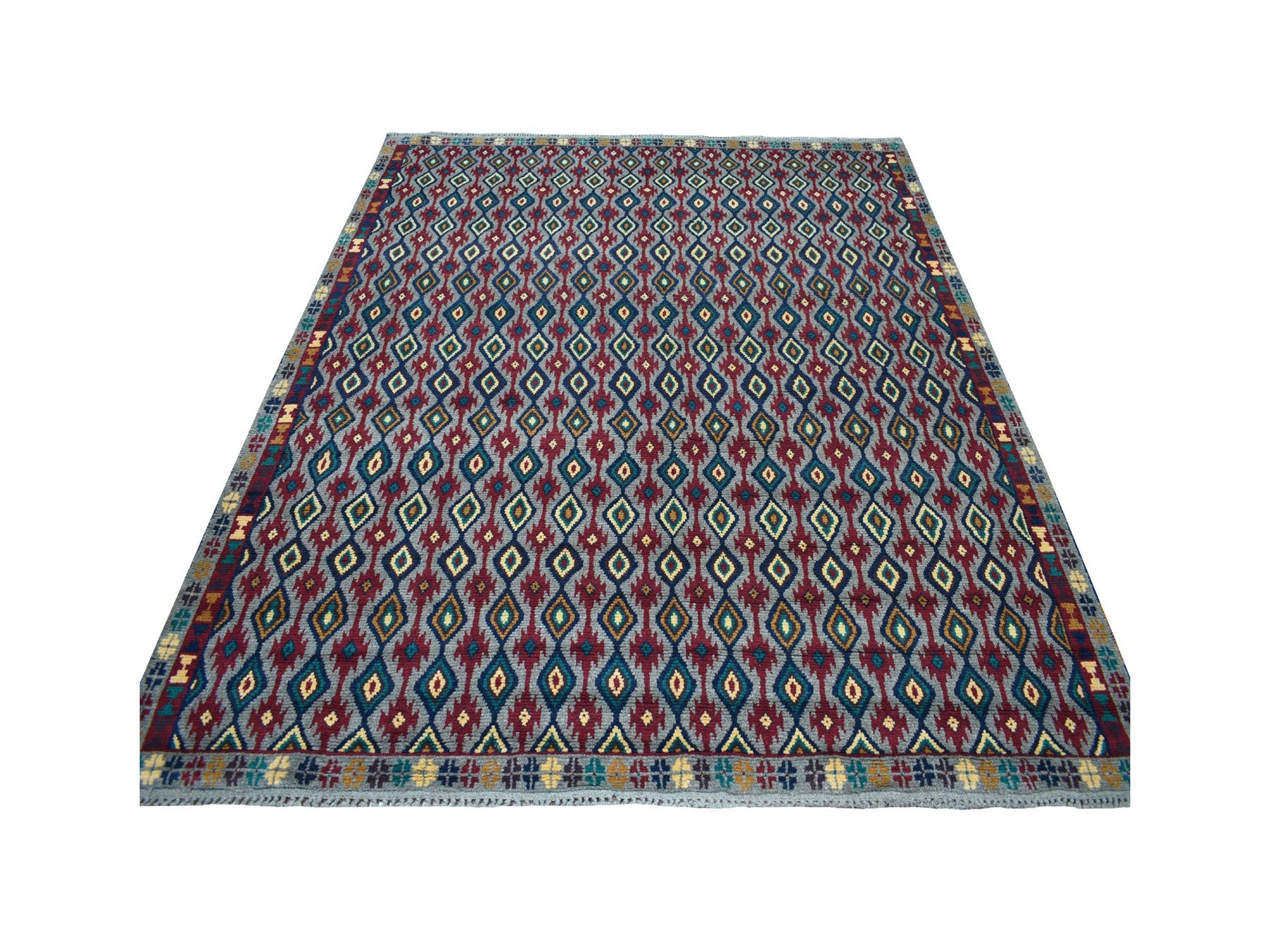 Baluch Tribal & Geometric hand-knotted wool rug in Gray, 6'2" x 7'3" — SKU O053347