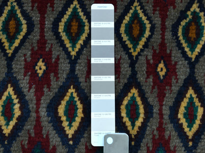 Grey 6'2" x 7'3" Tribal & Geometric Hand knotted Wool Rug - Sku: O053347