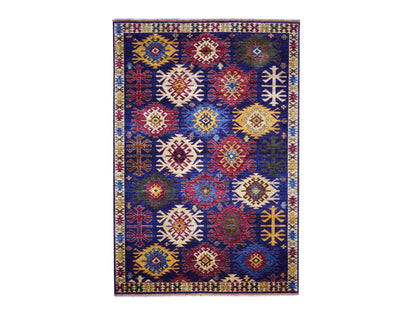 Ersari Tribal & Geometric hand-knotted wool rug in Blue & Yellow, 6' x 8'10" — SKU O053472