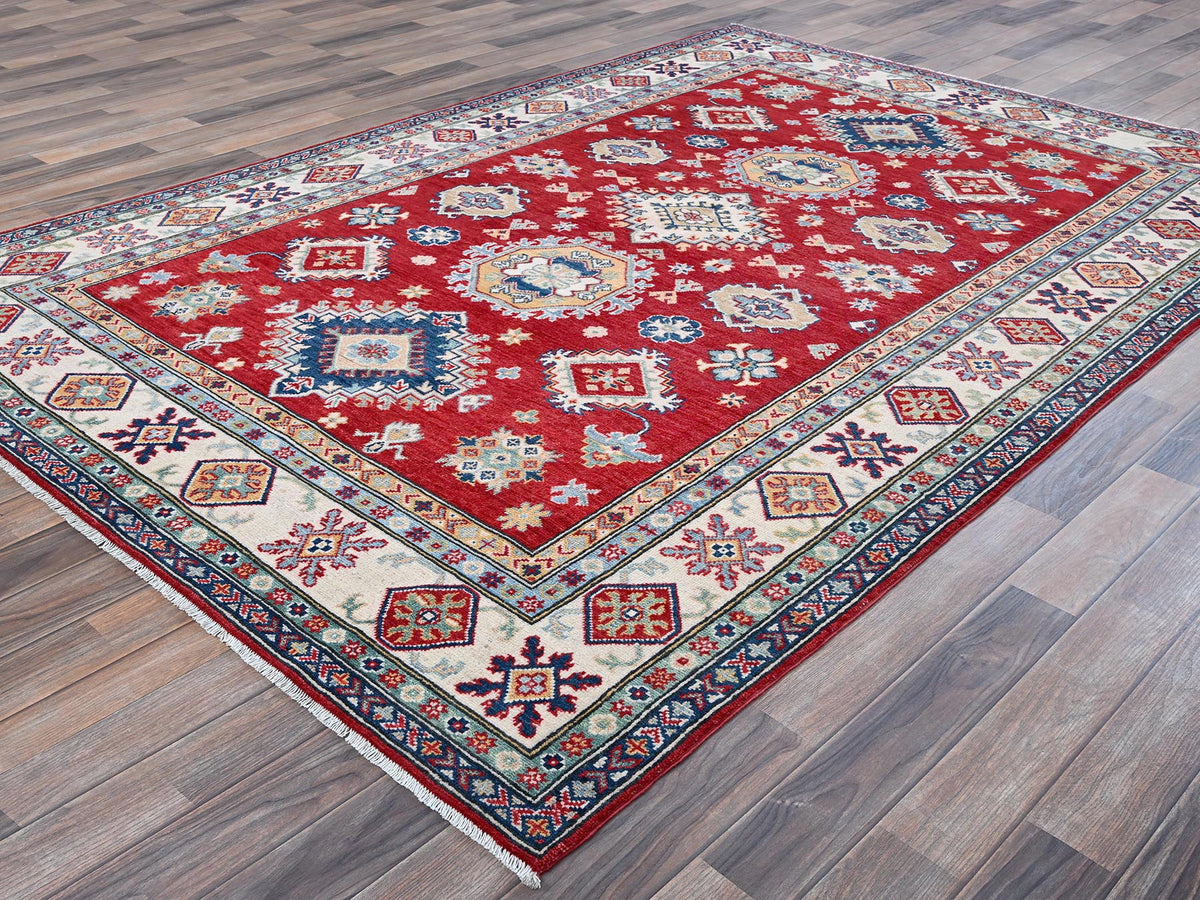 Kazak Kazak hand-knotted wool rug in Red & Ivory, 5'10" x 8'8" — SKU O0534 (view 4)