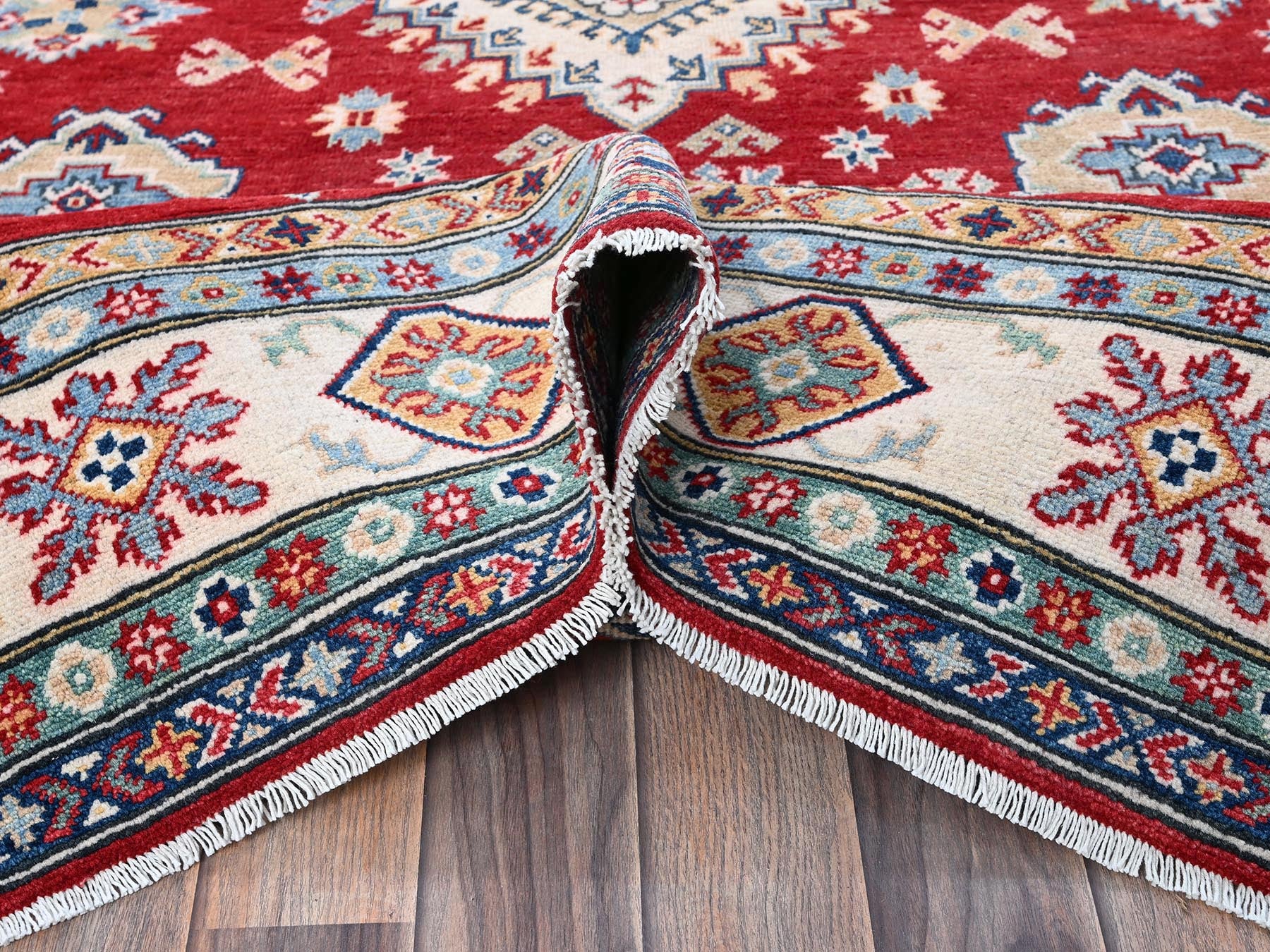 Kazak Kazak hand-knotted wool rug in Red & Ivory, 5'10" x 8'8" — SKU O0534 (view 6)