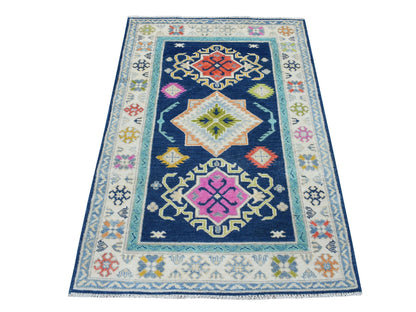 Kazak Kazak hand-knotted wool rug in Blue & Ivory, 3'1" x 5' — SKU O053539