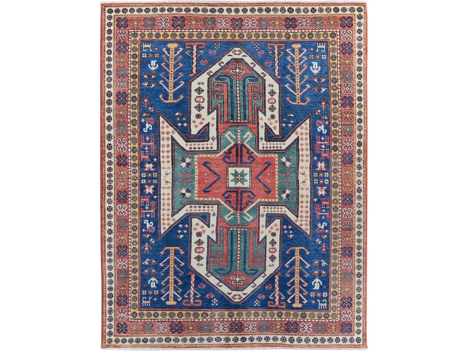 Blue 5'2" x 6'11" Kazak Hand knotted Wool Rug - Sku: O0537