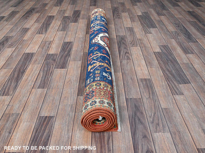 Blue 5'2" x 6'11" Kazak Hand knotted Wool Rug - Sku: O0537