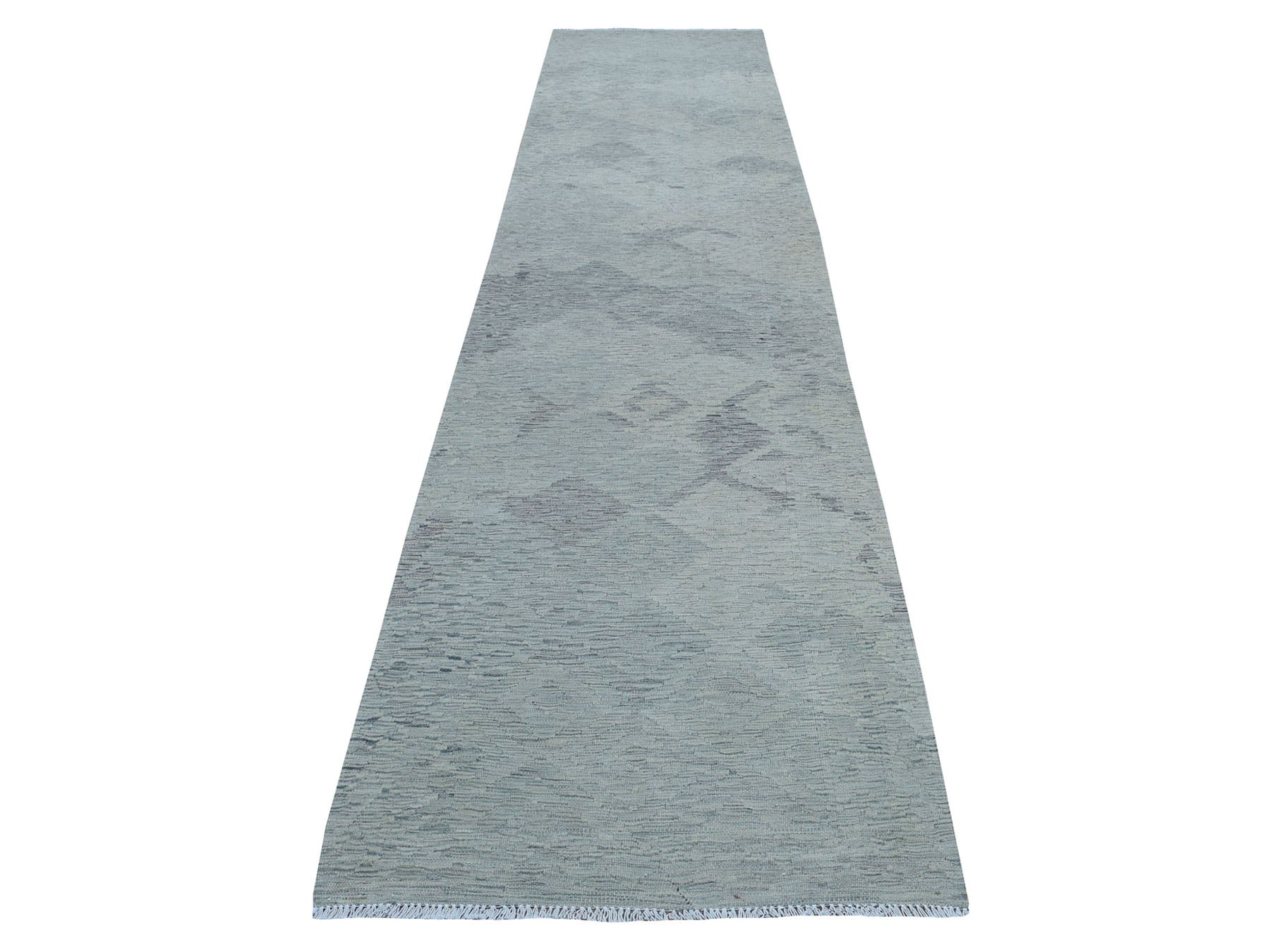 Gray 3'1" x 14'0" Flatweave / Kilim Hand woven Wool Rug - Sku: O053819