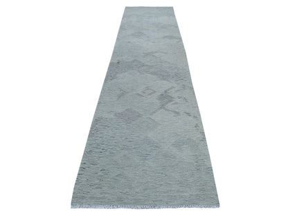 Grey 3'1" x 14'0" Flatweave / Kilim Hand woven Wool Rug - Sku: O053819
