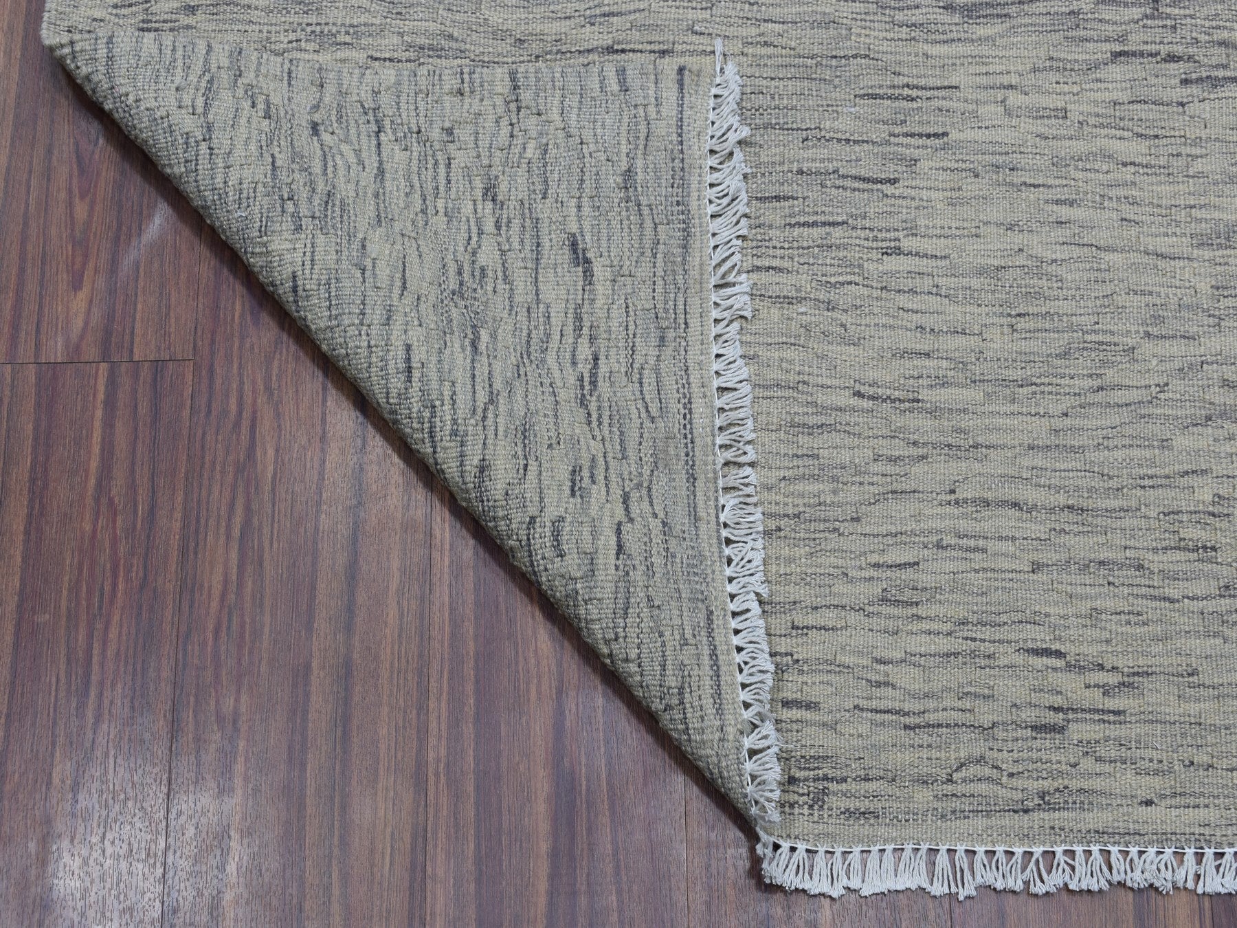 Gray 3'1" x 14'0" Flatweave / Kilim Hand woven Wool Rug - Sku: O053819