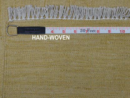 Yellow 2'6" x 6'7" Flatweave / Kilim Hand woven Wool Rug - Sku: O053851