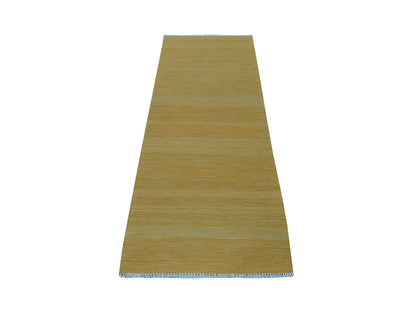 Yellow 2'4" x 6'4" Flatweave / Kilim Hand woven Wool Rug - Sku: O053855