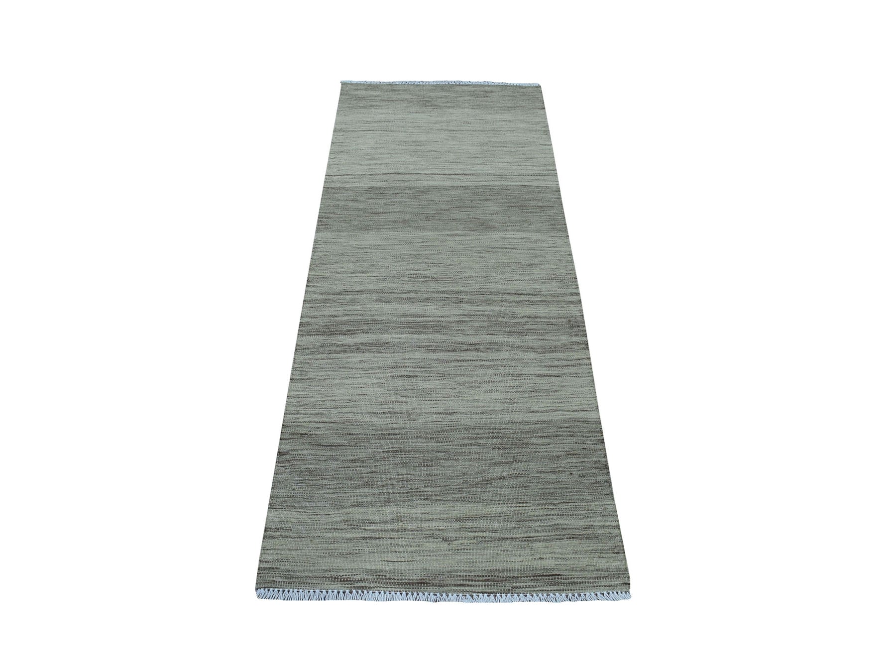 Gray 2'4" x 6'4" Flatweave / Kilim Hand woven Wool Rug - Sku: O053856