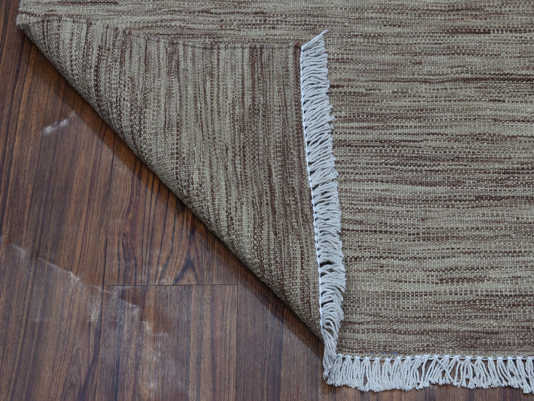 Kilim Flat-Weave hand-knotted wool runner in Brown & Tanin, 2'6" x 6'5" — SKU O053866 (view 2)