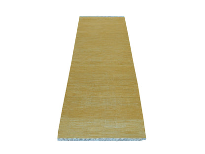 Yellow 2'6" x 6'8" Flatweave / Kilim Hand woven Wool Rug - Sku: O053867