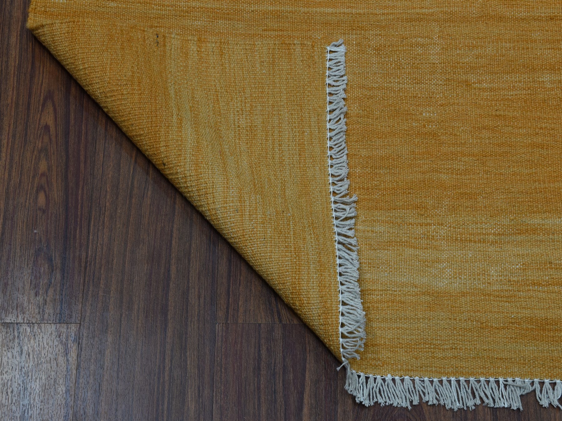 Yellow 2'6" x 6'8" Flatweave / Kilim Hand woven Wool Rug - Sku: O053867