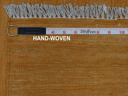Yellow 2'6" x 6'8" Flatweave / Kilim Hand woven Wool Rug - Sku: O053867
