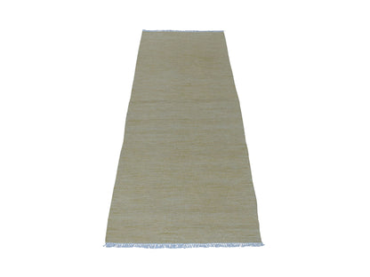 Yellow 2'6" x 6'3" Flatweave / Kilim Hand woven Wool Rug - Sku: O053870