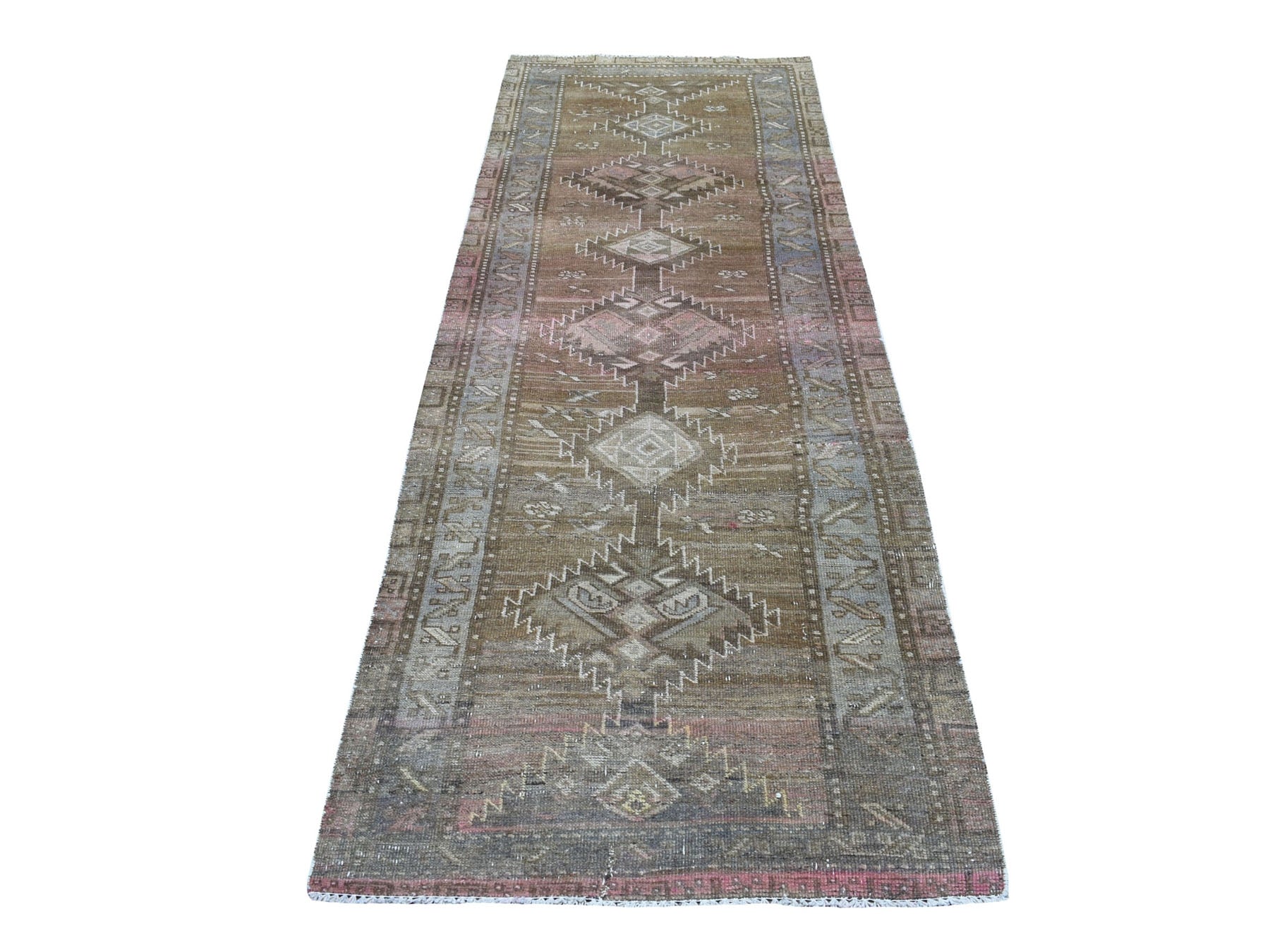 Gray 3'3" x 9'8" Vintage Hand knotted Wool Rug - Sku: O054087