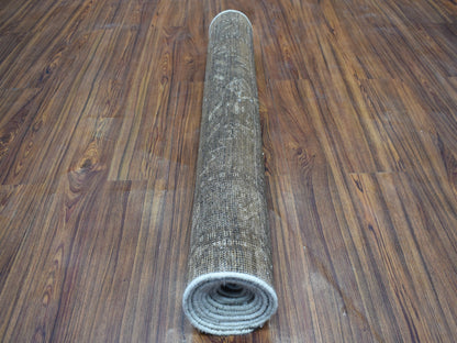 Grey 3'3" x 9'8" Vintage Hand knotted Wool Rug - Sku: O054087