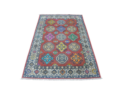 Pink 3'9" x 5'7" Tribal Hand knotted Wool Rug - Sku: O054151
