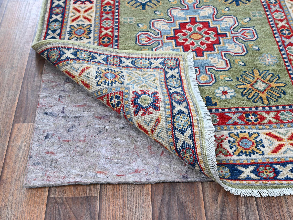 Kazak Kazak hand-knotted wool runner in Green & Ivory, 2'9" x 12'9" — SKU O0541 (view 3)