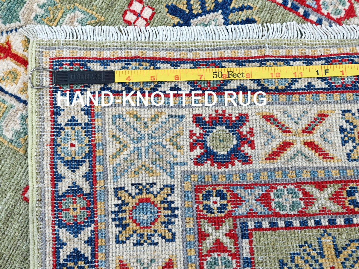 Kazak Kazak hand-knotted wool runner in Green & Ivory, 2'9" x 12'9" — SKU O0541 (view 7)