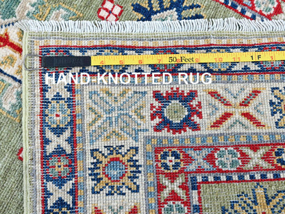 Kazak Kazak hand-knotted wool runner in Green & Ivory, 2'9" x 12'9" — SKU O0541 (view 7)