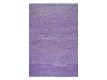 Purple 6'8" x 9'8" Flatweave / Kilim Hand woven Wool Rug - Sku: O054213