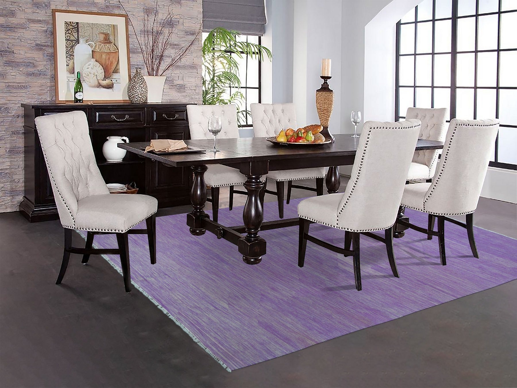 Kilim Flat-Weave hand-knotted wool rug in Purple & Rose Violet, 6'8" x 9'8" — SKU O054213 (view 2)