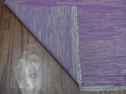 Purple 6'8" x 9'8" Flatweave / Kilim Hand woven Wool Rug - Sku: O054213