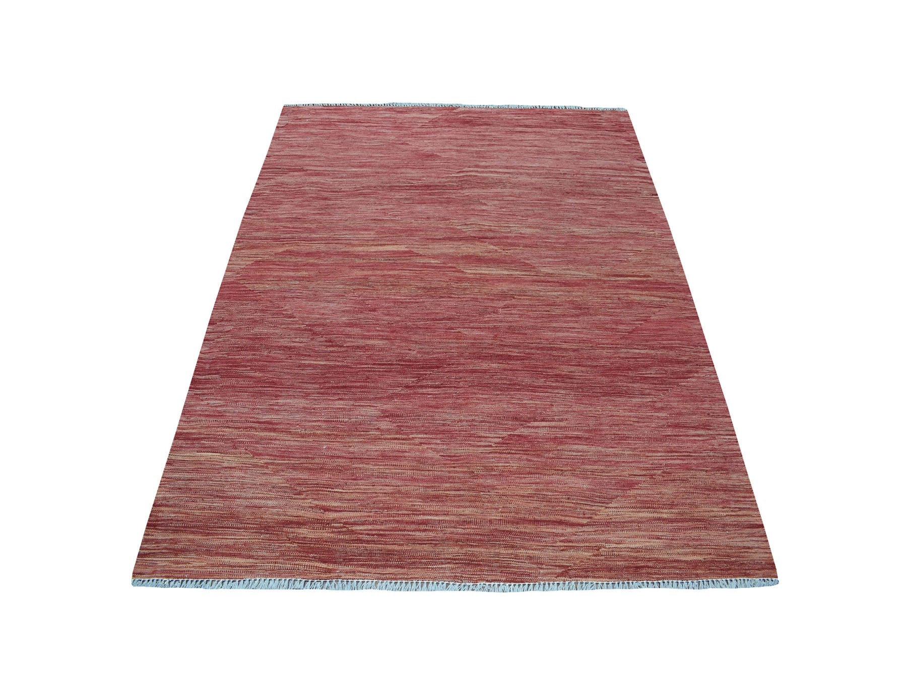 Kilim Flat-Weave hand-knotted wool rug in Red & Cranberry, 5'1" x 6'7" — SKU O054223