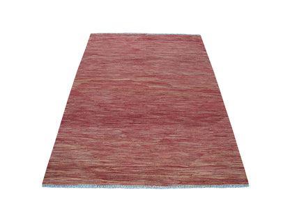 Red 5'1" x 6'7" Flatweave / Kilim Hand woven Wool Rug - Sku: O054223