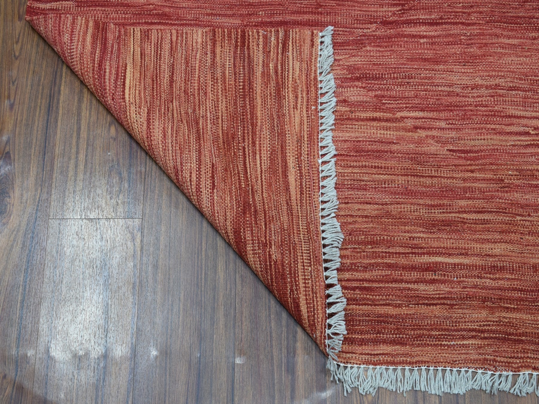 Kilim Flat-Weave hand-knotted wool rug in Red & Cranberry, 5'1" x 6'7" — SKU O054223 (view 2)