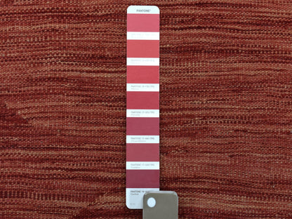 Red 5'1" x 6'7" Flatweave / Kilim Hand woven Wool Rug - Sku: O054223
