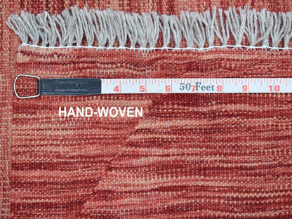 Red 5'1" x 6'7" Flatweave / Kilim Hand woven Wool Rug - Sku: O054223