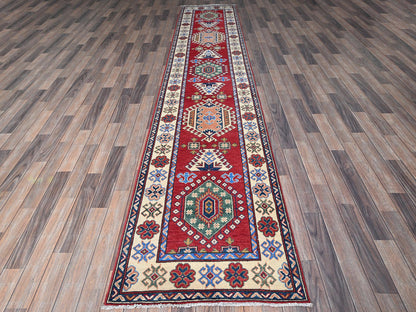 Kazak Kazak hand-knotted wool runner in Red & Ivory, 2'9" x 13'1" — SKU O0542 (view 2)