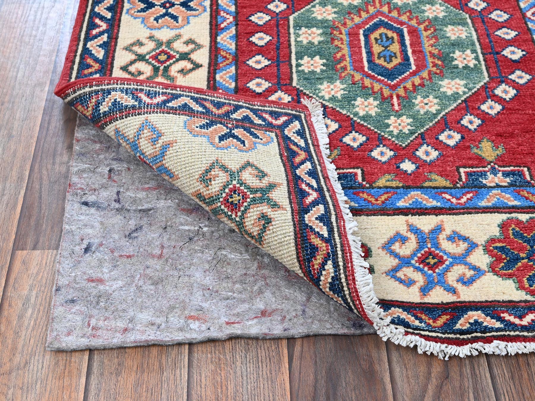 Kazak Kazak hand-knotted wool runner in Red & Ivory, 2'9" x 13'1" — SKU O0542 (view 3)
