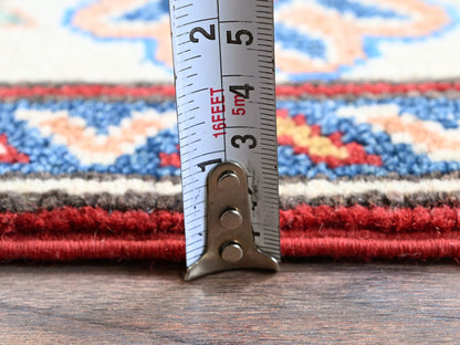 Kazak Kazak hand-knotted wool runner in Red & Ivory, 2'9" x 13'1" — SKU O0542 (view 6)