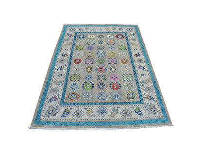 Grey 5'0" x 6'4" Tribal Hand knotted Wool Rug - Sku: O054323