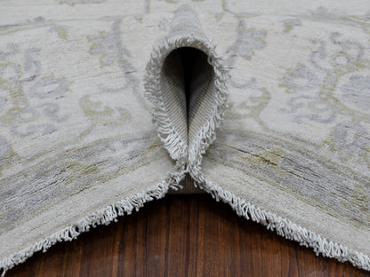 Ivory 8'5" x 9'7" Oushak And Peshawar Hand knotted Wool Rug - Sku: O054389