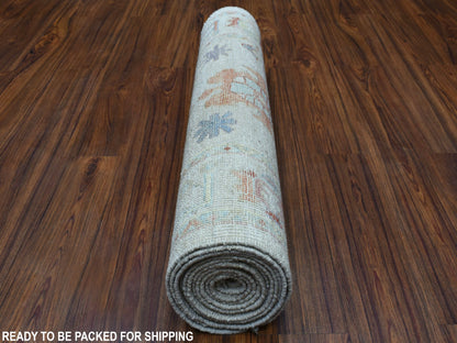 Grey 2'10" x 13'6" Oushak And Peshawar Hand knotted Wool Rug - Sku: O054429
