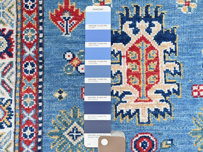 Blue 3'2" x 16'1" Kazak Hand knotted Wool Rug - Sku: O0545