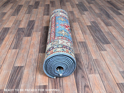 Blue 3'2" x 16'1" Kazak Hand knotted Wool Rug - Sku: O0545